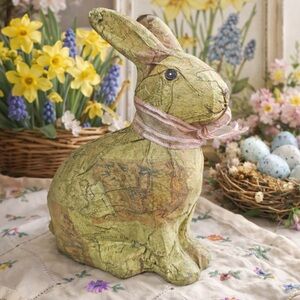 Decorative decoupage Green Bunny Figurine